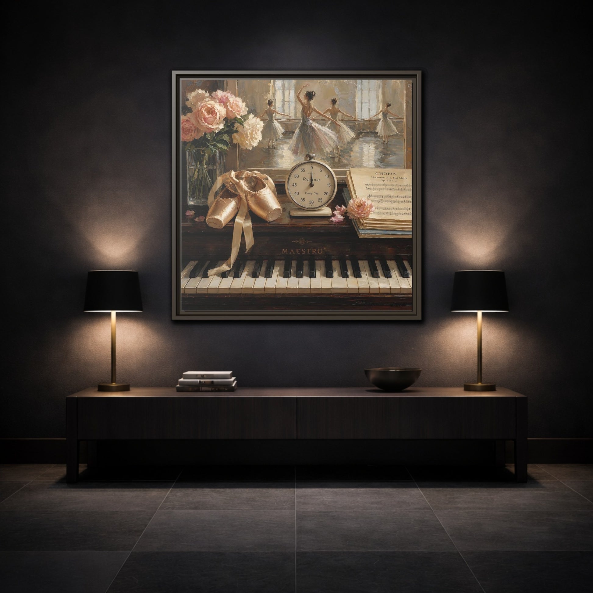 Mockup 3. Vintage Ballet Dancers Vintage Ballet shown as framed canvas print