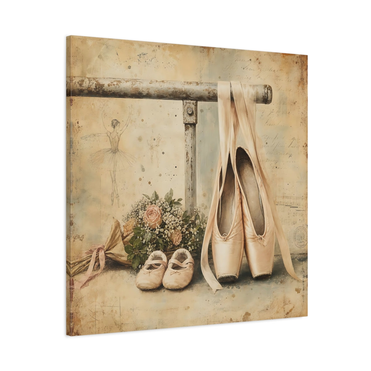 Main Mockup. Vintage Ballet Pointe Shoes shown as canvas print