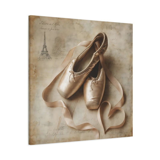 Main Mockup. Vintage Ballet Pointe Shoes shown as canvas print