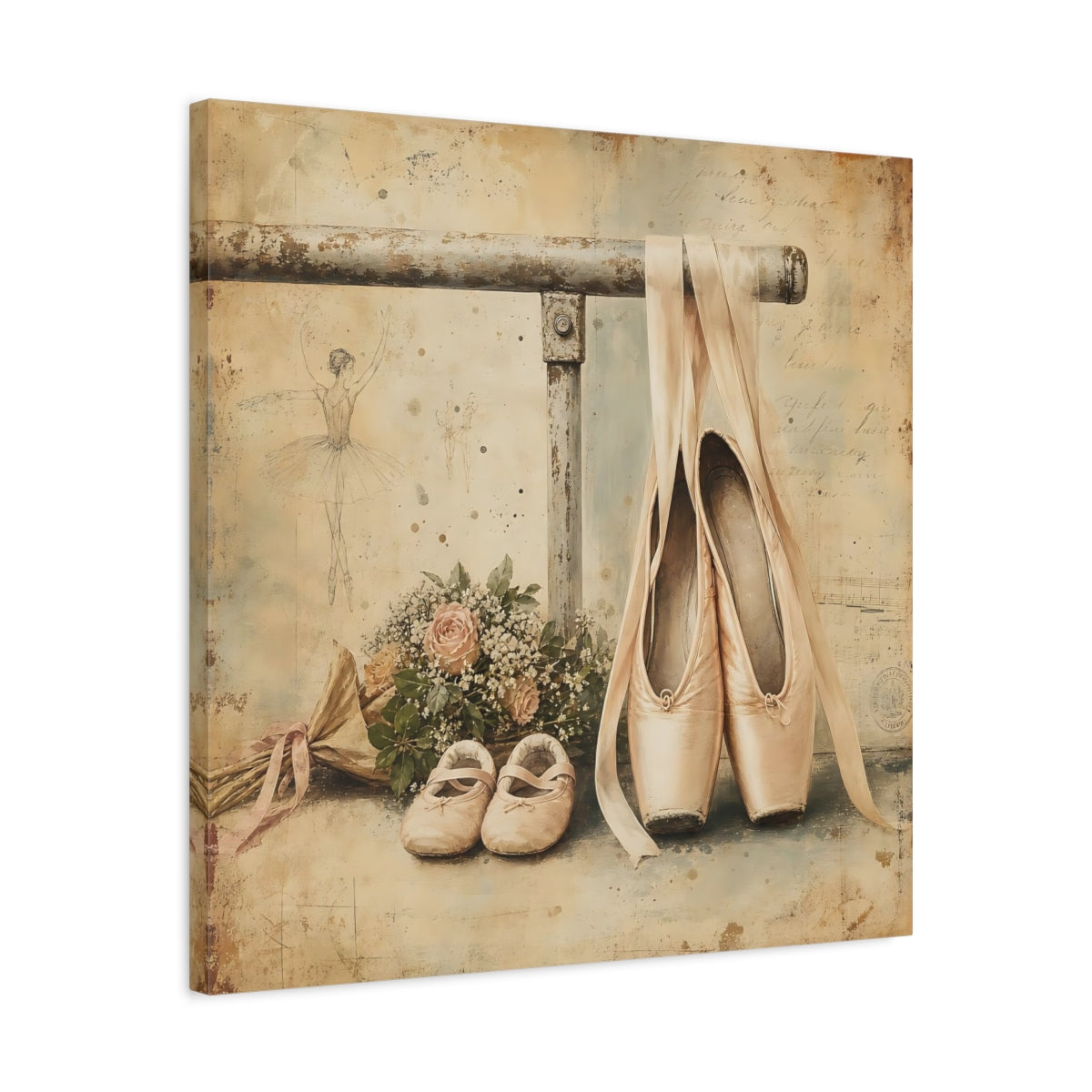 Side Mockup 4. Vintage Ballet Pointe Shoes shown as canvas print