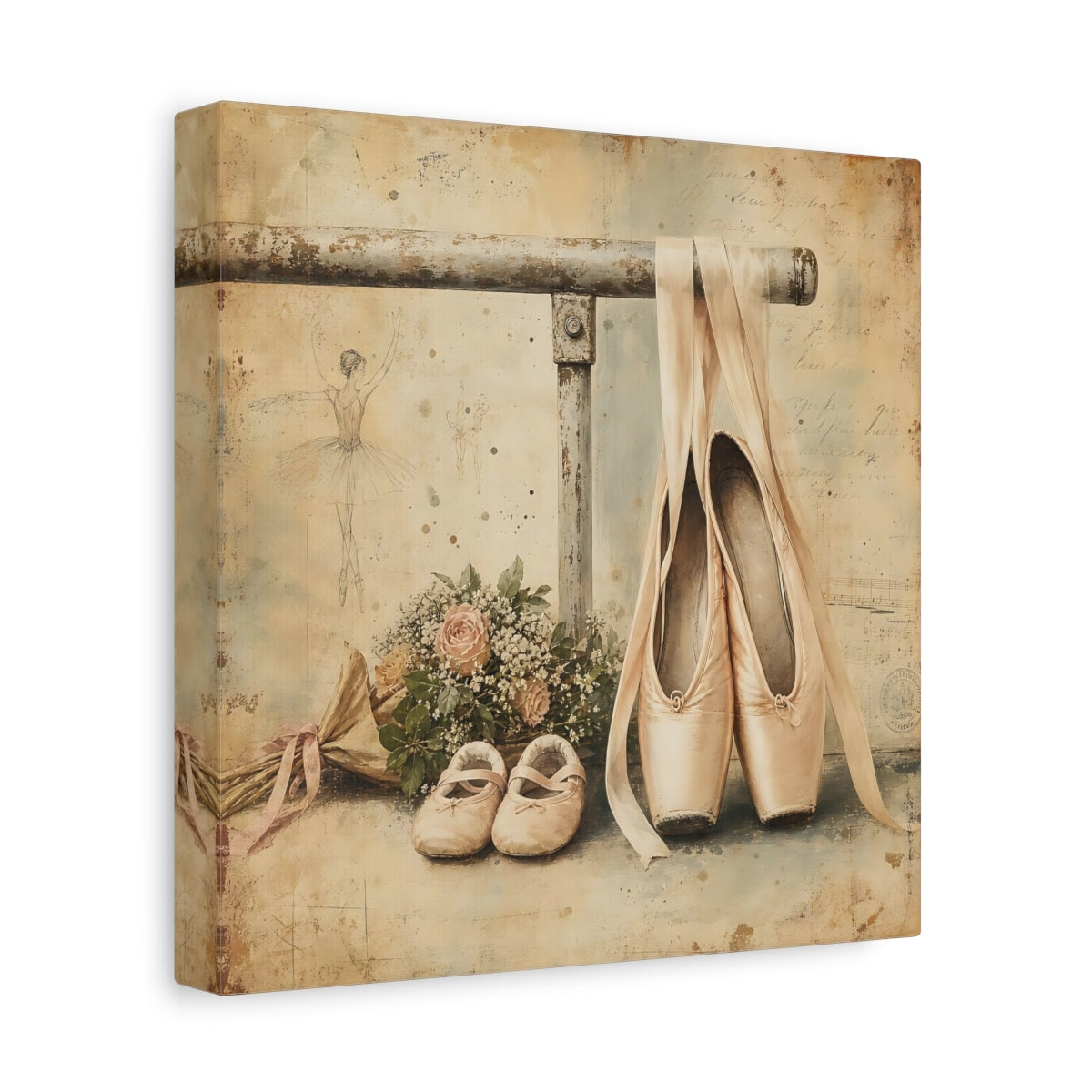 Side Mockup 9. Vintage Ballet Pointe Shoes shown as canvas print