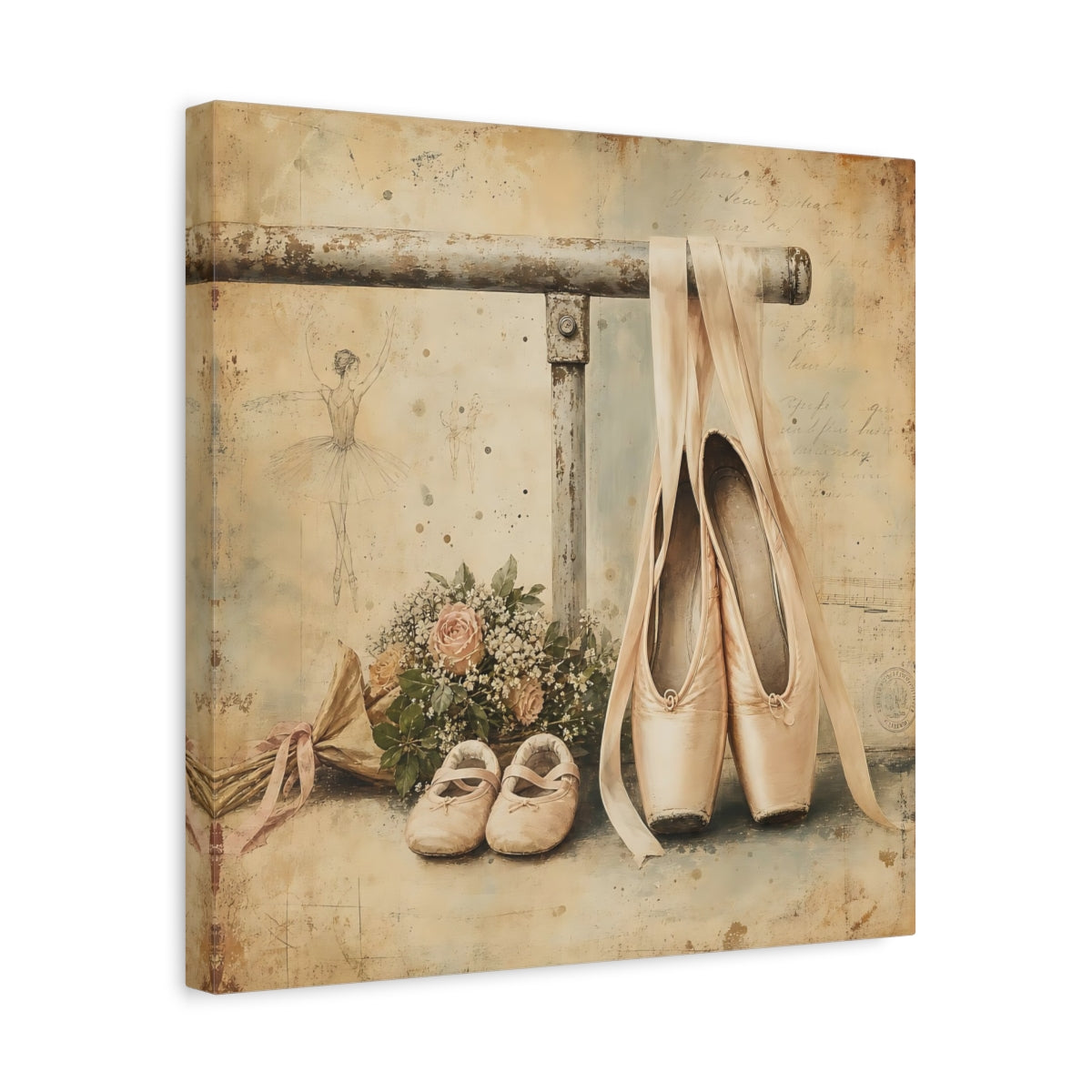 Side Mockup 6. Vintage Ballet Pointe Shoes shown as canvas print