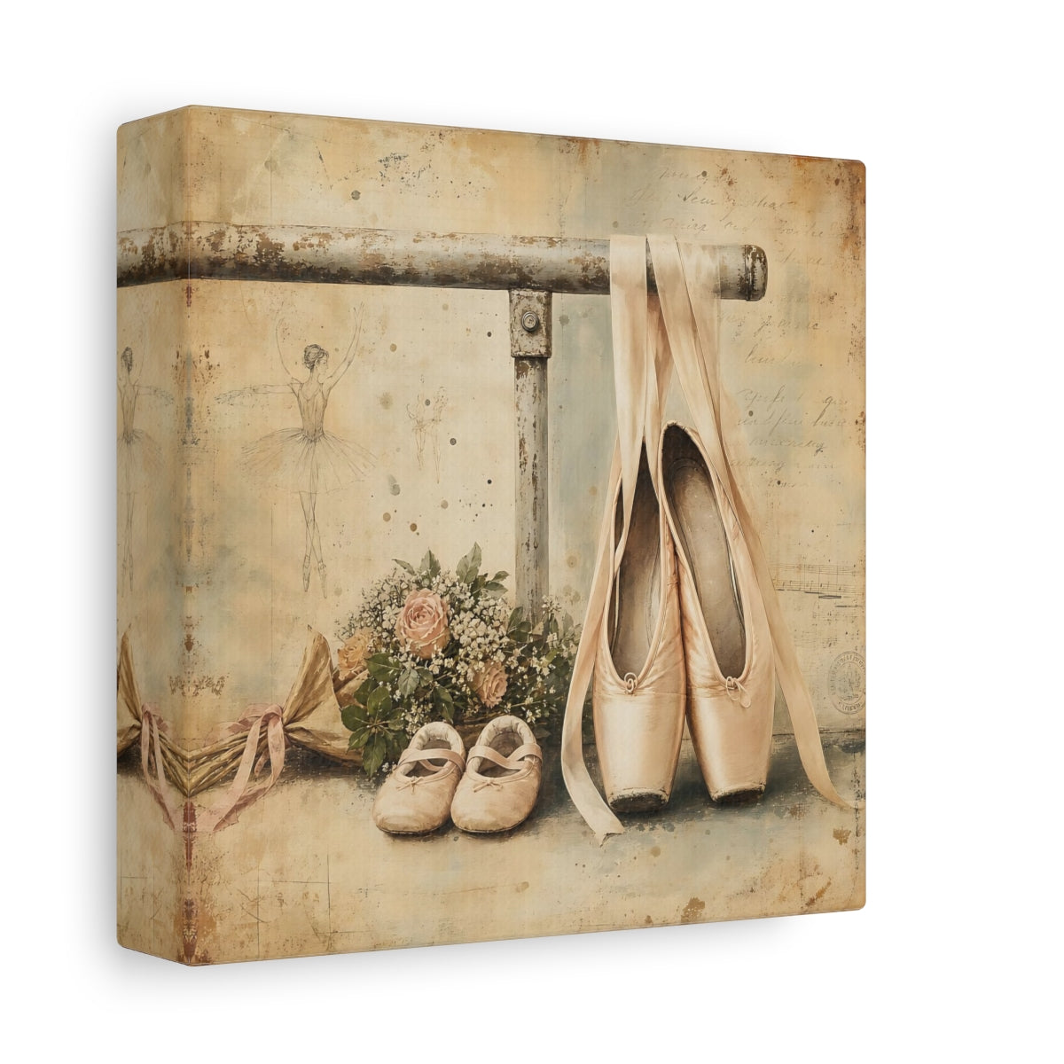 Side Mockup 2. Vintage Ballet Pointe Shoes shown as canvas print