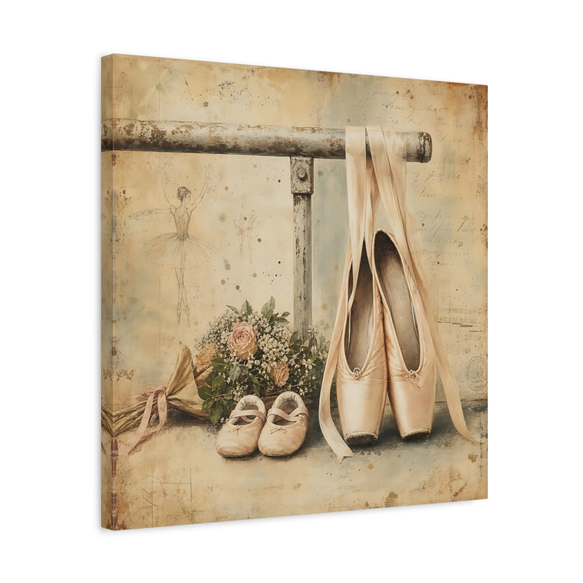 Side Mockup 5. Vintage Ballet Pointe Shoes shown as canvas print