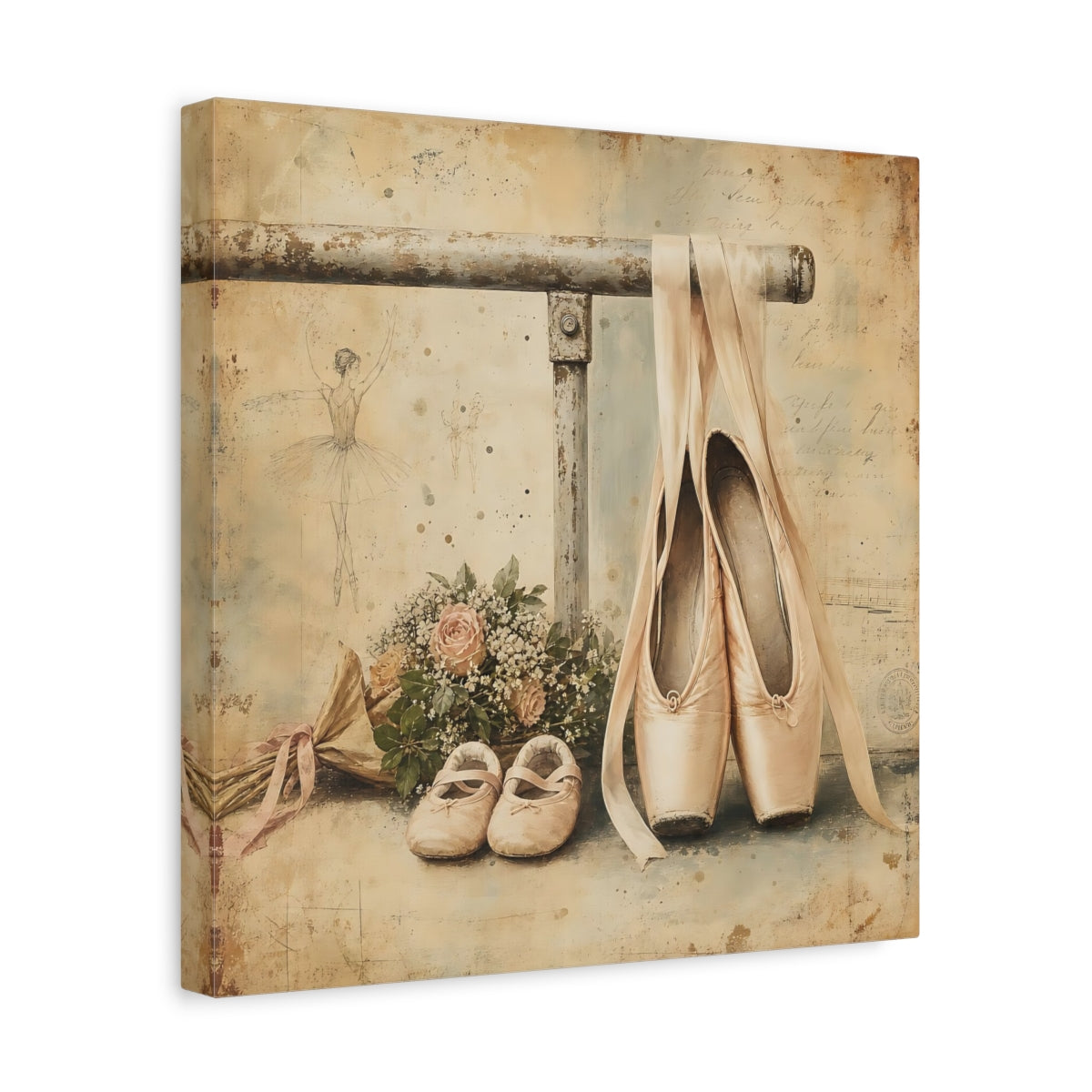 Side Mockup 7. Vintage Ballet Pointe Shoes shown as canvas print