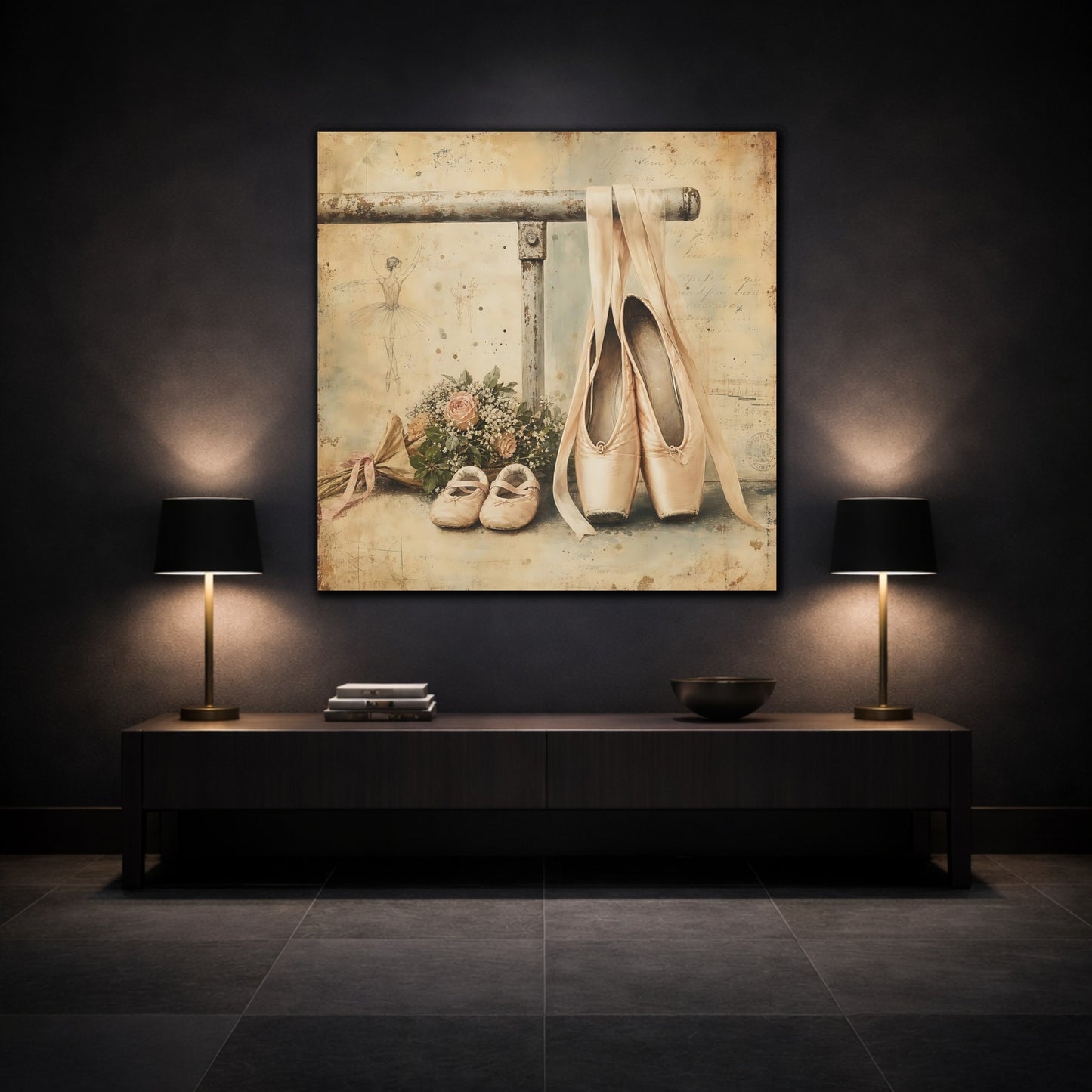Mockup 3. Vintage Ballet Pointe Shoes shown as canvas print