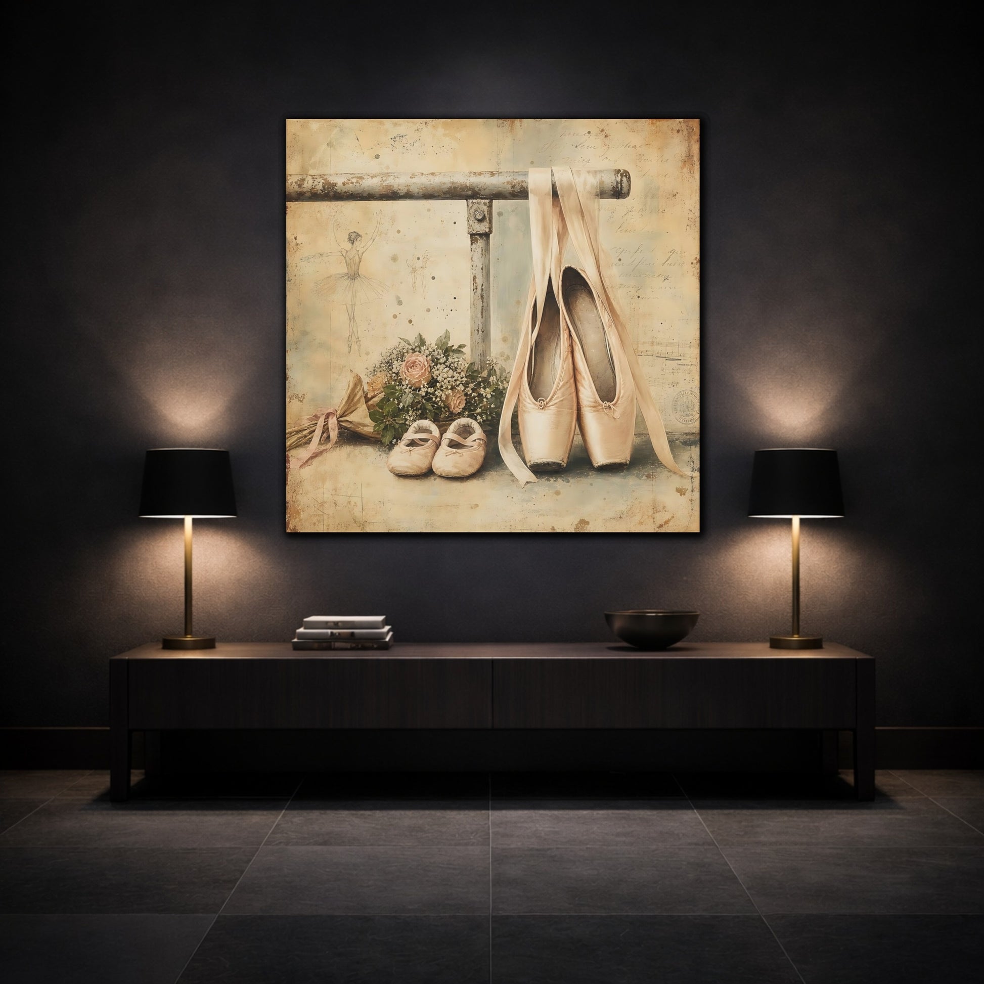 Mockup 3. Vintage Ballet Pointe Shoes shown as canvas print