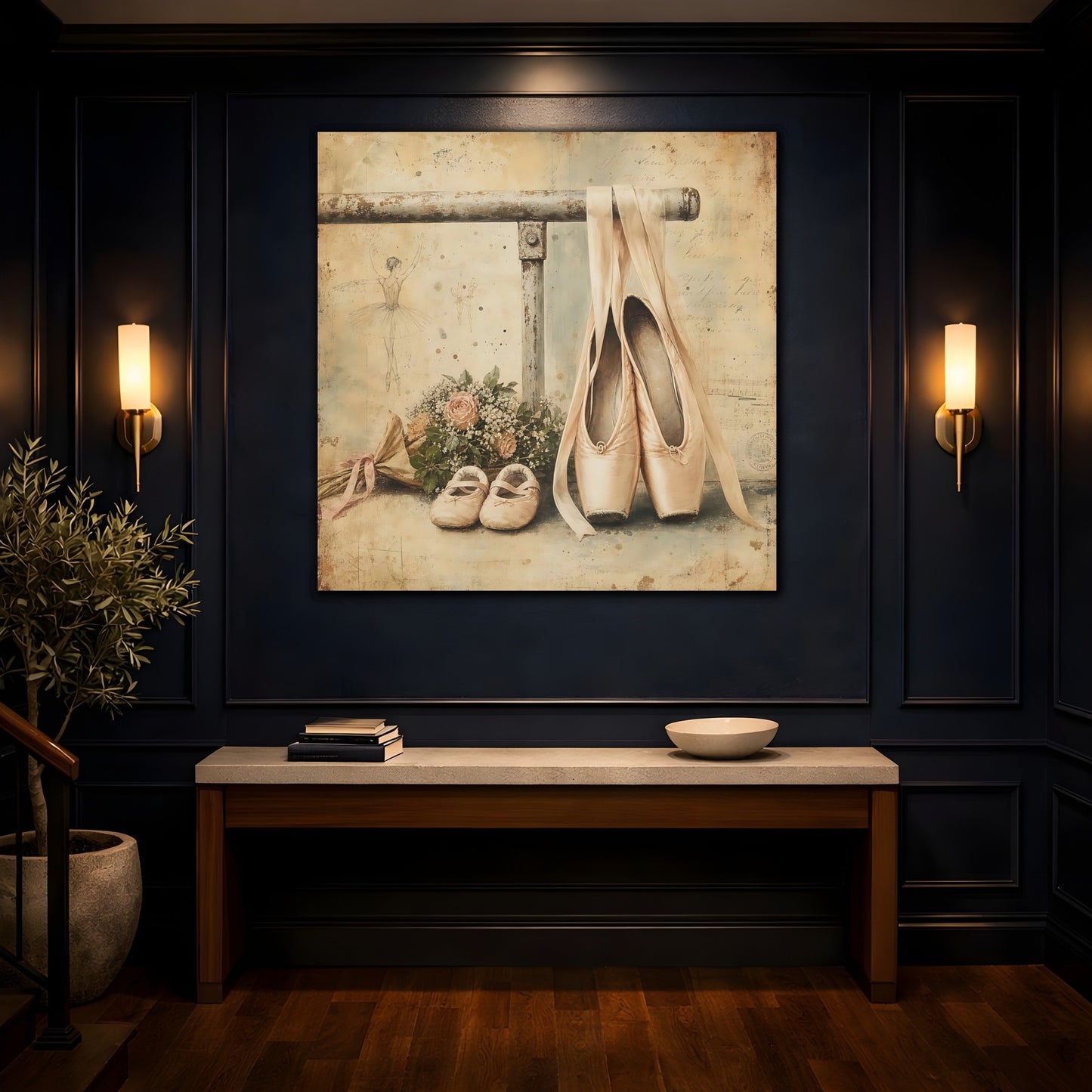 Mockup 4. Vintage Ballet Pointe Shoes shown as canvas print