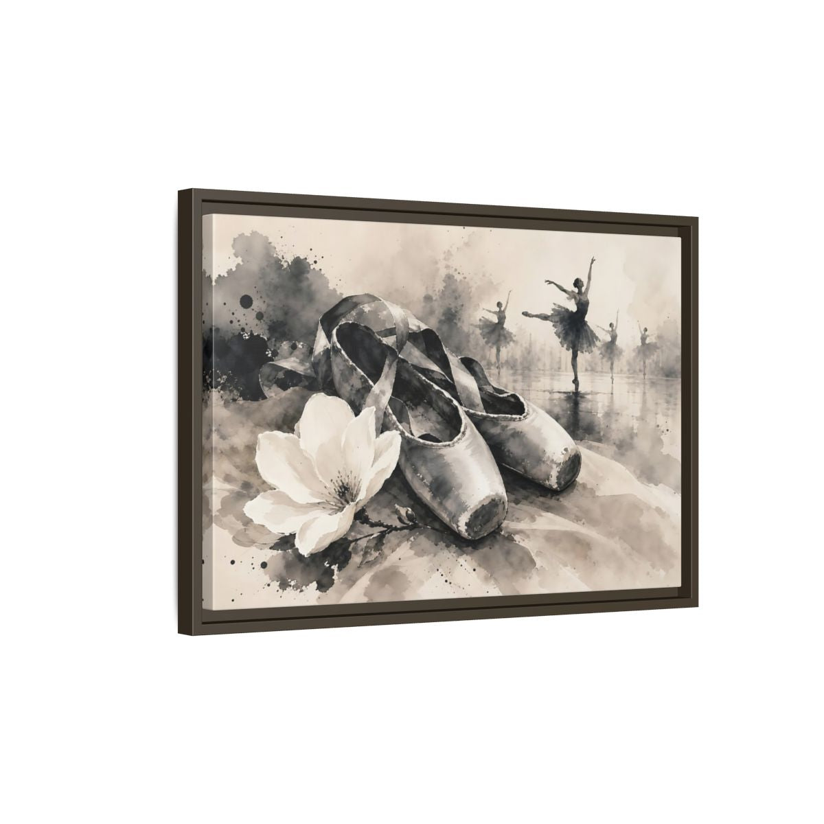 Side Mockup 2. Vintage Ballet Shoes Vintage Ballet Art shown as framed canvas print