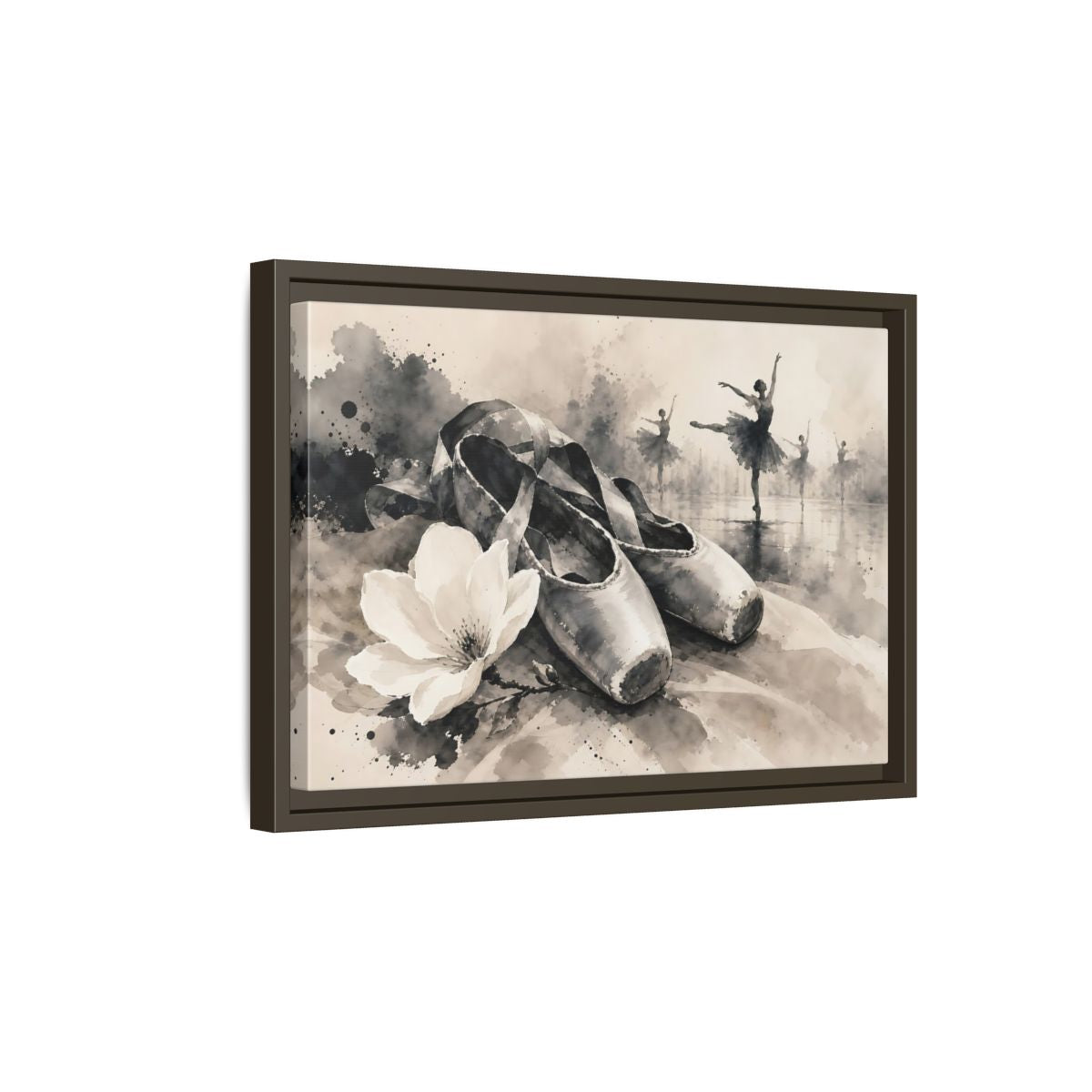 Side Mockup 5. Vintage Ballet Shoes Vintage Ballet Art shown as framed canvas print