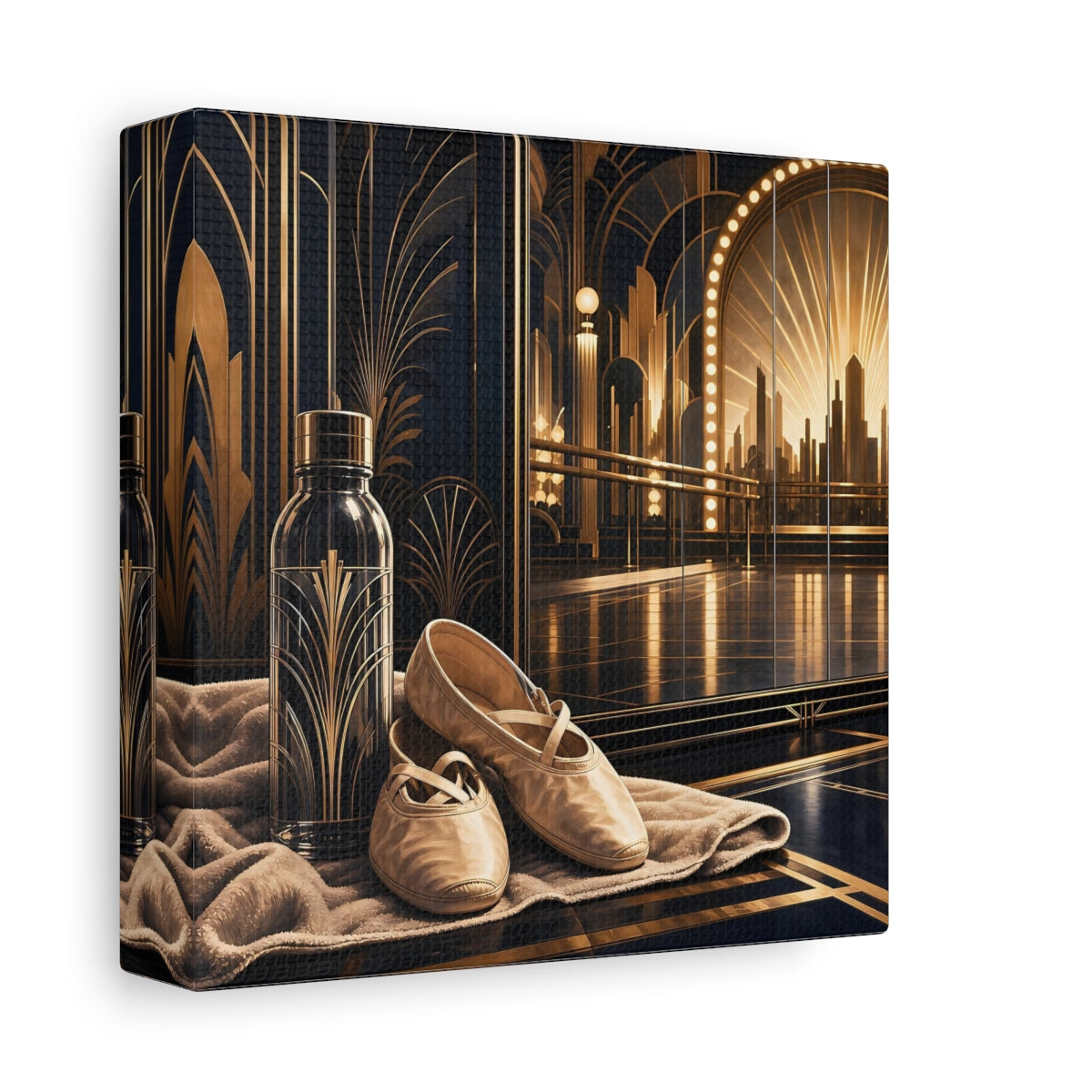 Side Mockup 2. Vintage Ballet Shoes Gold And Black shown as canvas print