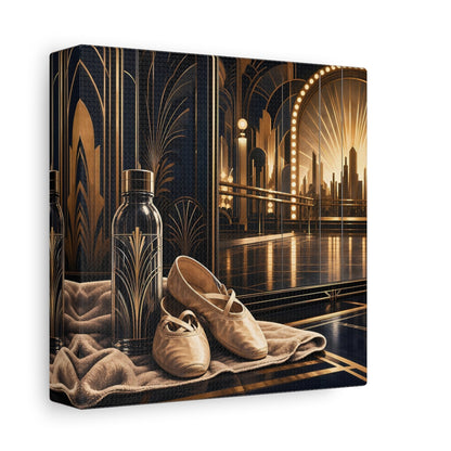 Side Mockup 2. Vintage Ballet Shoes Gold And Black shown as canvas print