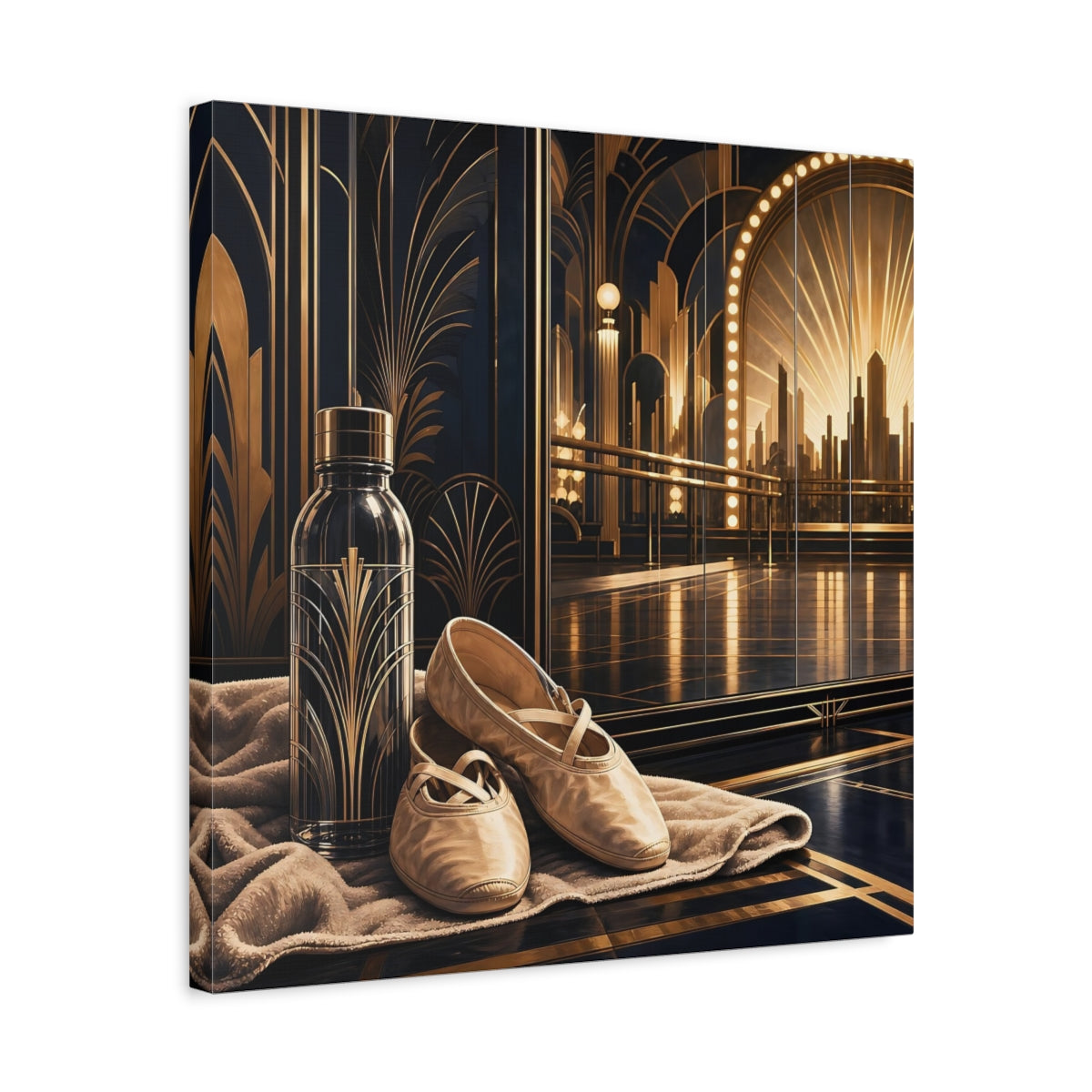 Side Mockup 5. Vintage Ballet Shoes Gold And Black shown as canvas print