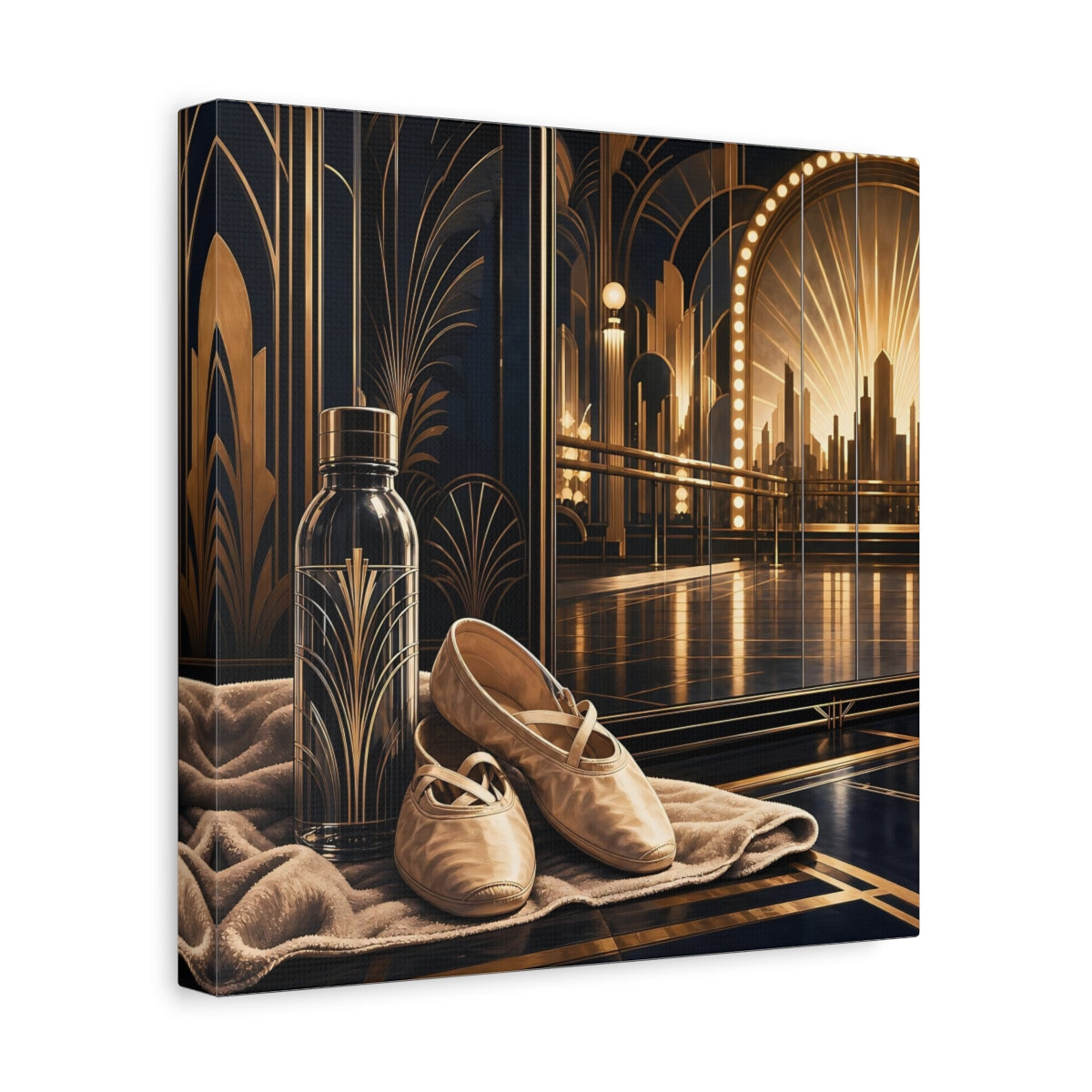 Side Mockup 8. Vintage Ballet Shoes Gold And Black shown as canvas print