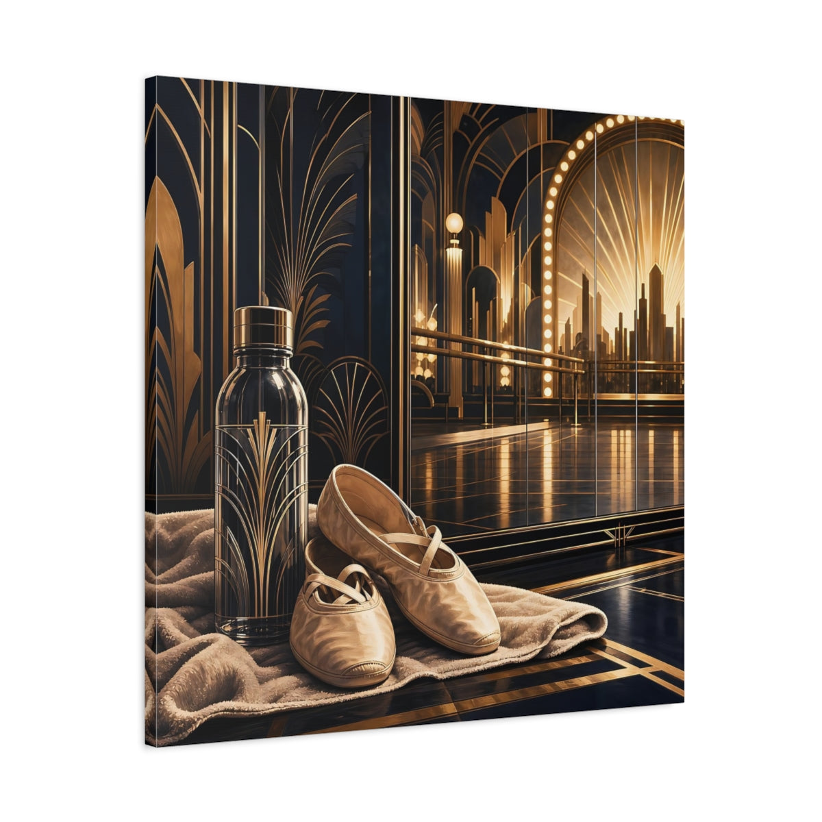 Side Mockup 3. Vintage Ballet Shoes Gold And Black shown as canvas print
