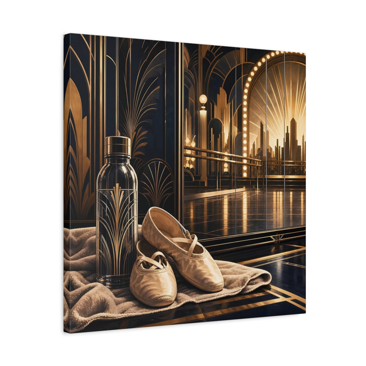 Side Mockup 4. Vintage Ballet Shoes Gold And Black shown as canvas print