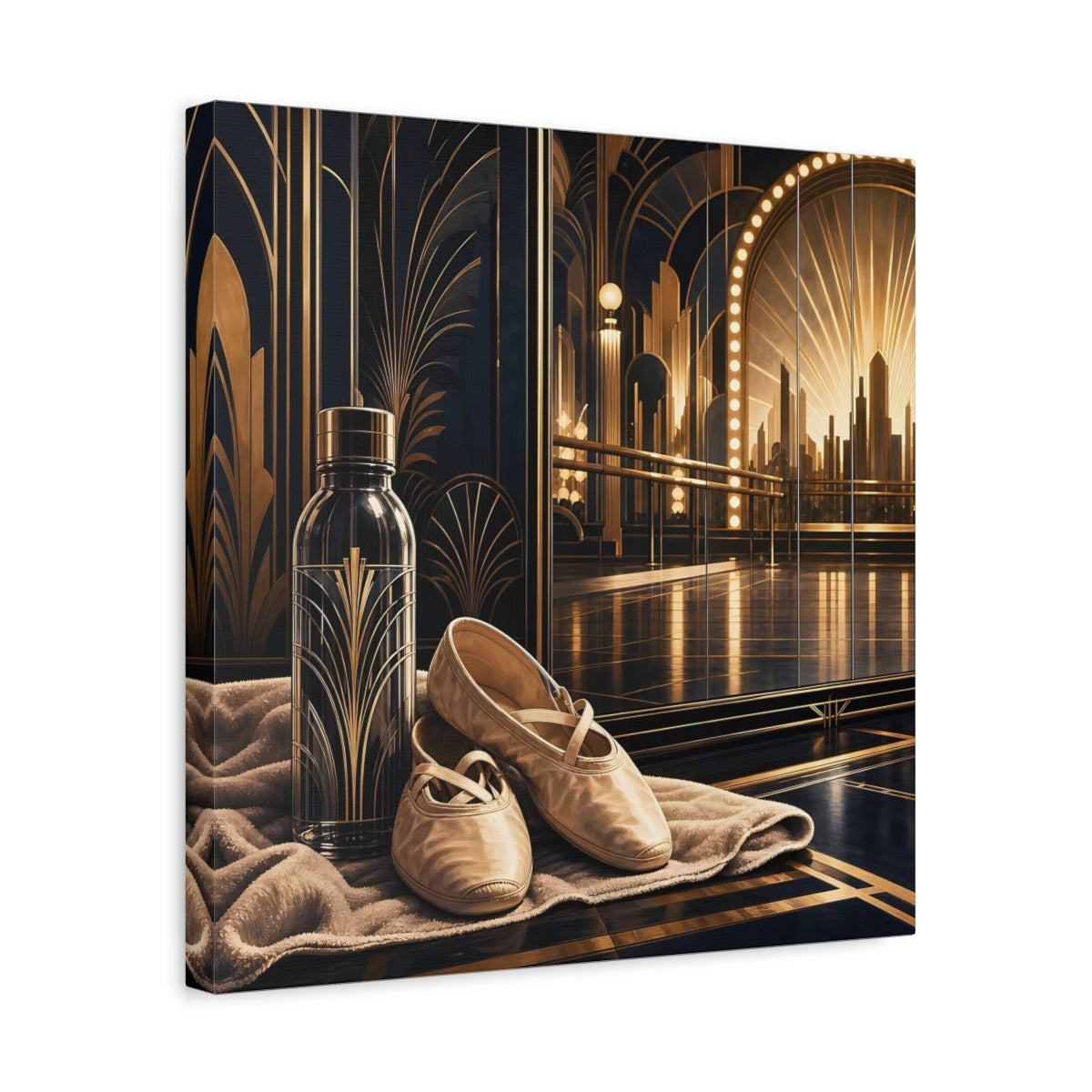 Side Mockup 6. Vintage Ballet Shoes Gold And Black shown as canvas print