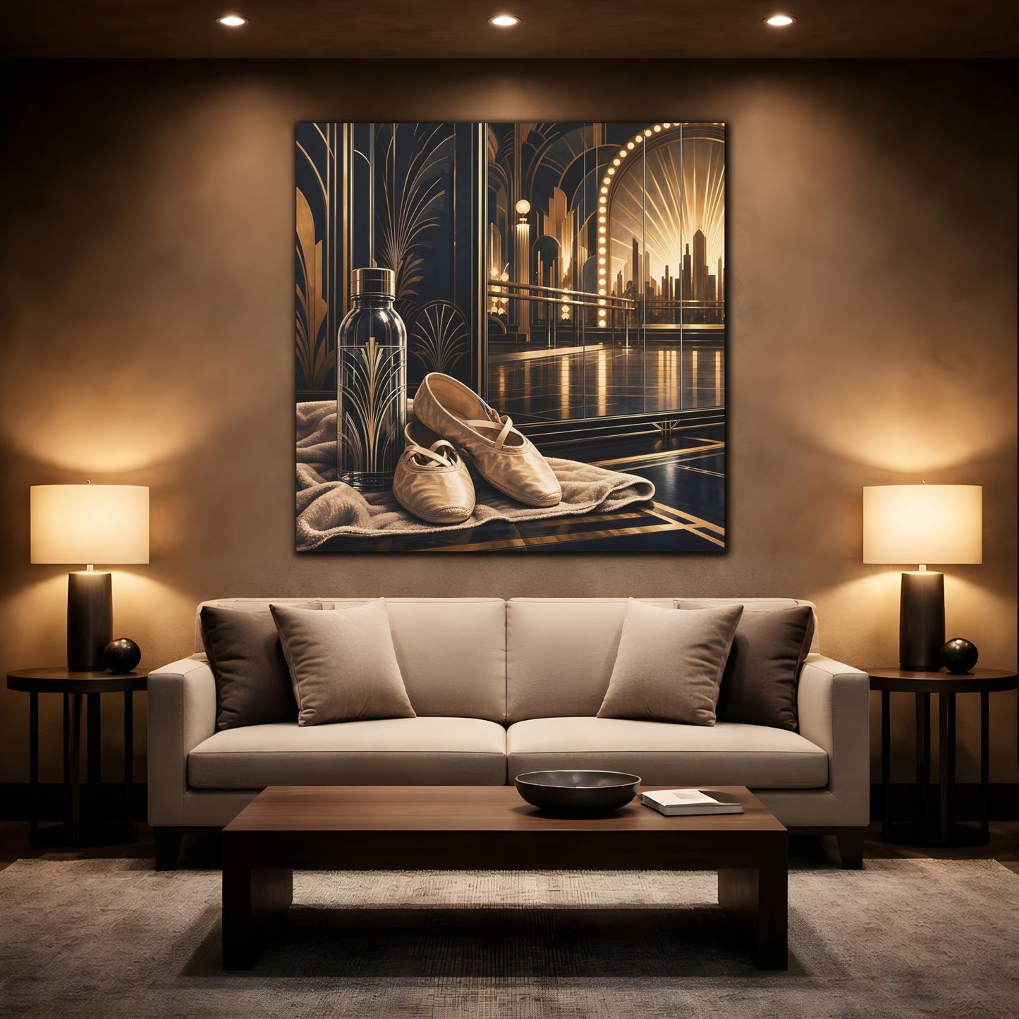 Mockup 2. Vintage Ballet Shoes Gold And Black shown as canvas print