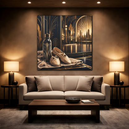 Mockup 2. Vintage Ballet Shoes Gold And Black shown as canvas print