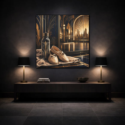 Mockup 3. Vintage Ballet Shoes Gold And Black shown as canvas print