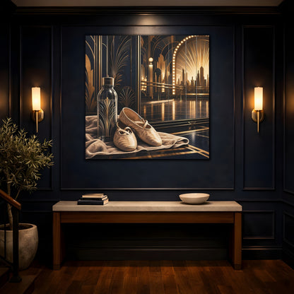 Mockup 4. Vintage Ballet Shoes Gold And Black shown as canvas print