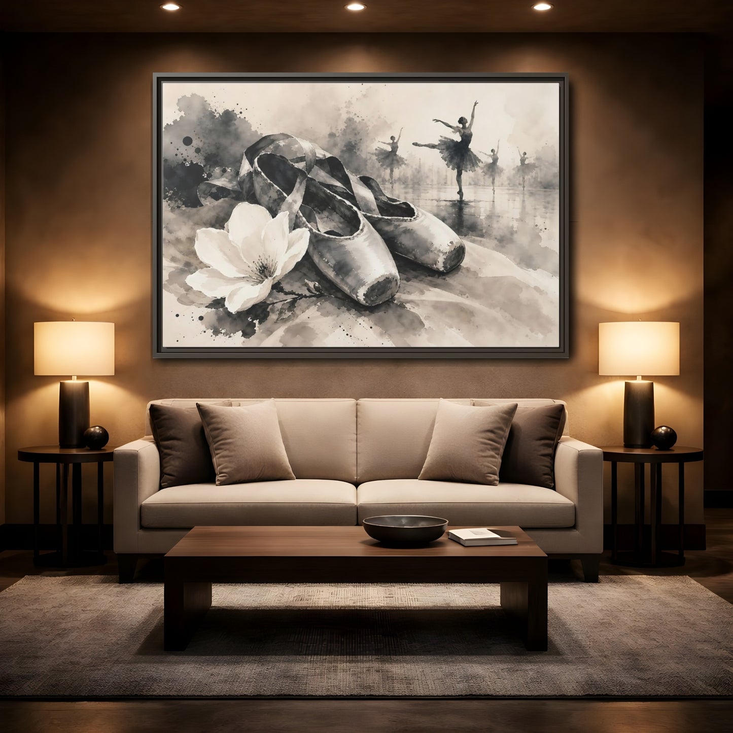 Mockup 2. Vintage Ballet Shoes Vintage Ballet Art shown as framed canvas print