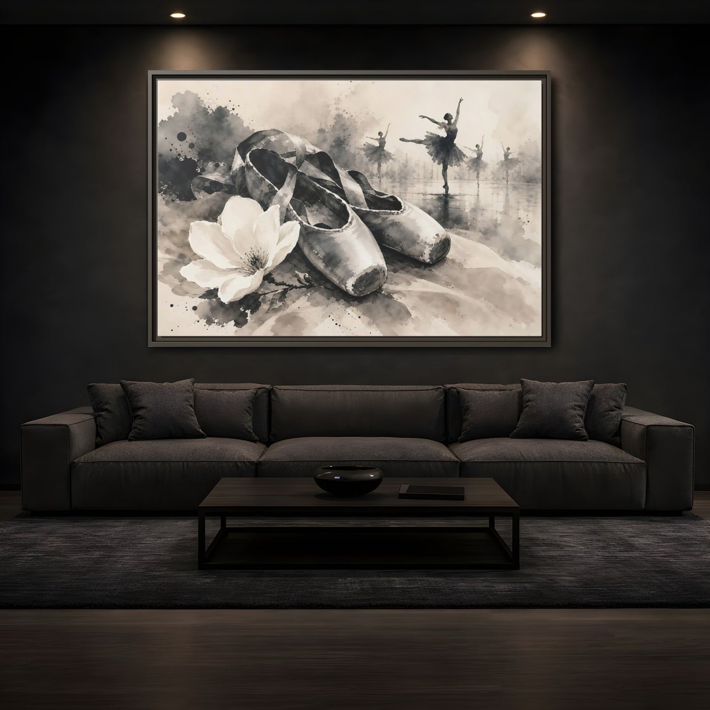 Mockup 3. Vintage Ballet Shoes Vintage Ballet Art shown as framed canvas print