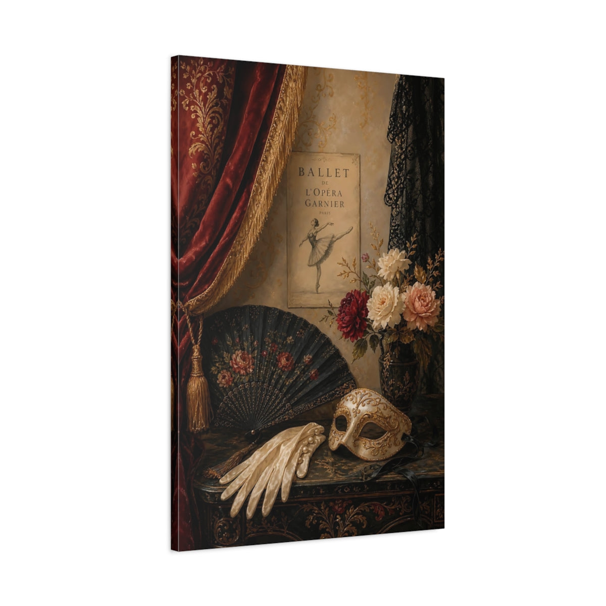 Main Mockup. Vintage Ballet Still Life Vintage Opulence shown as canvas print