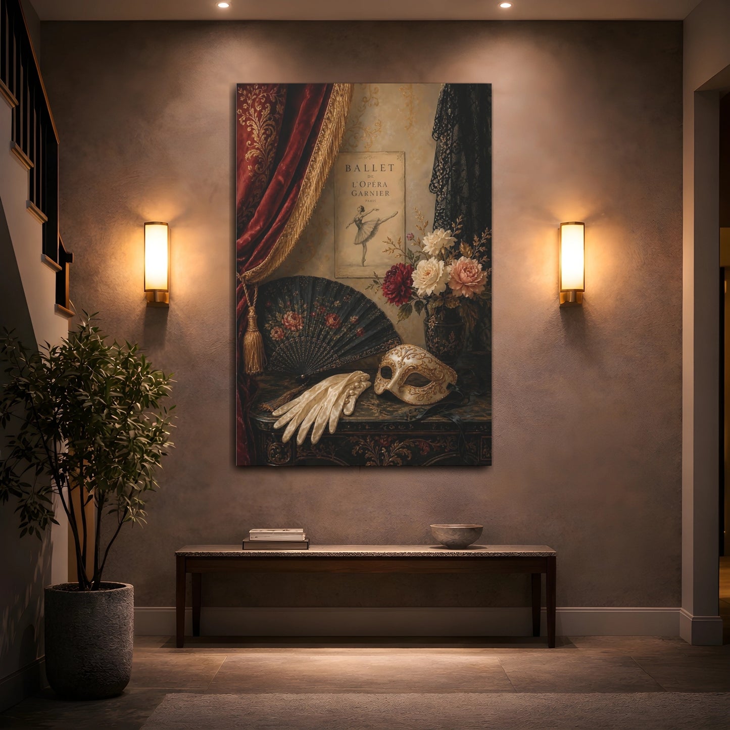 Mockup 2. Vintage Ballet Still Life Vintage Opulence shown as canvas print