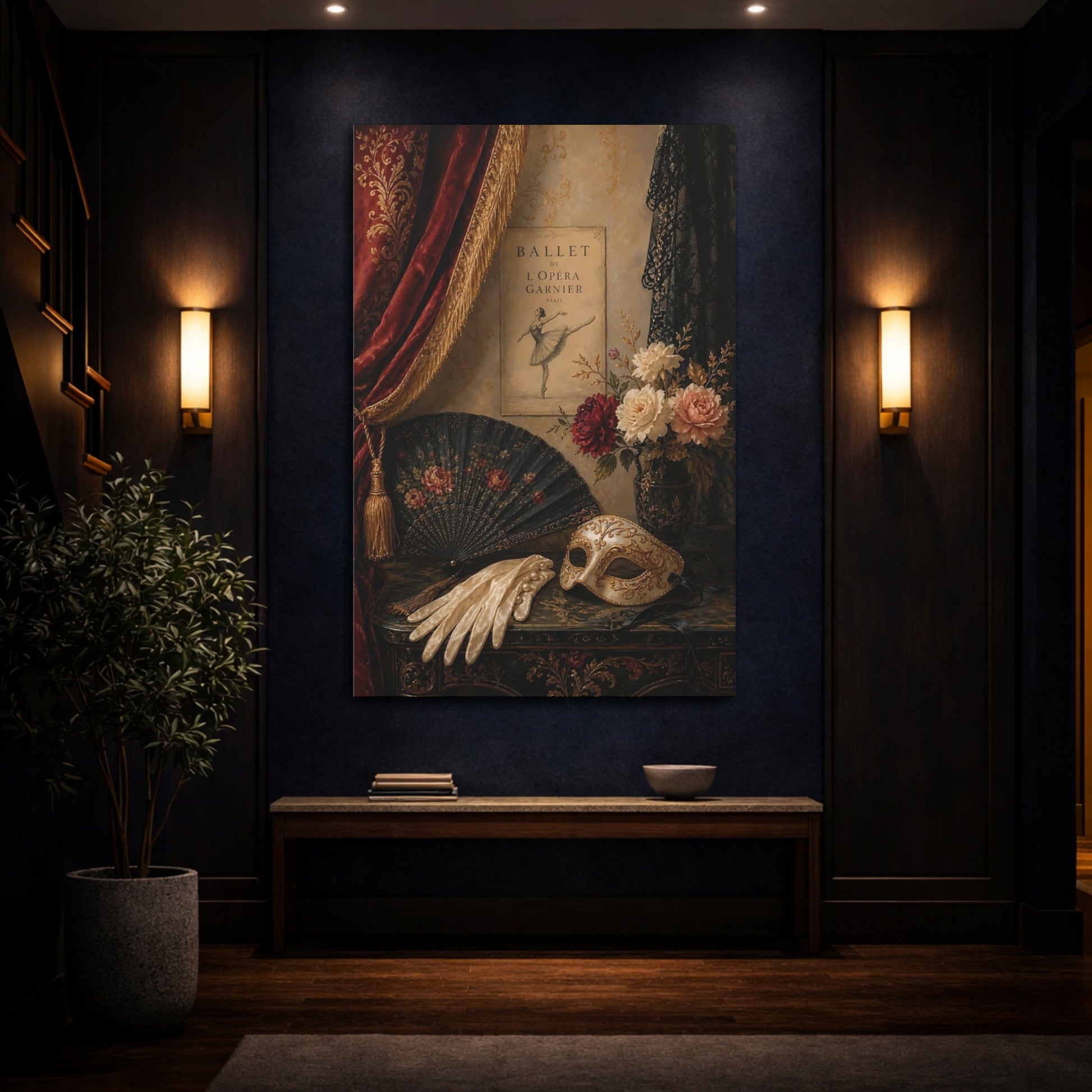 Mockup 4. Vintage Ballet Still Life Vintage Opulence shown as canvas print