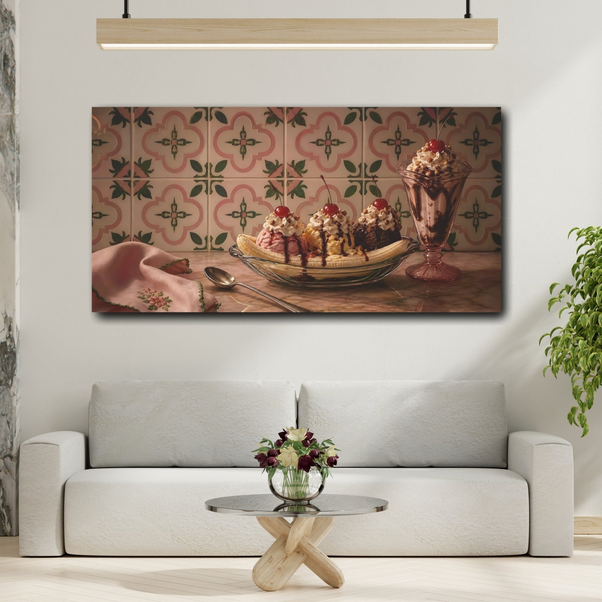 Mockup 2. Vintage Banana Split Vintage Dessert shown as canvas print
