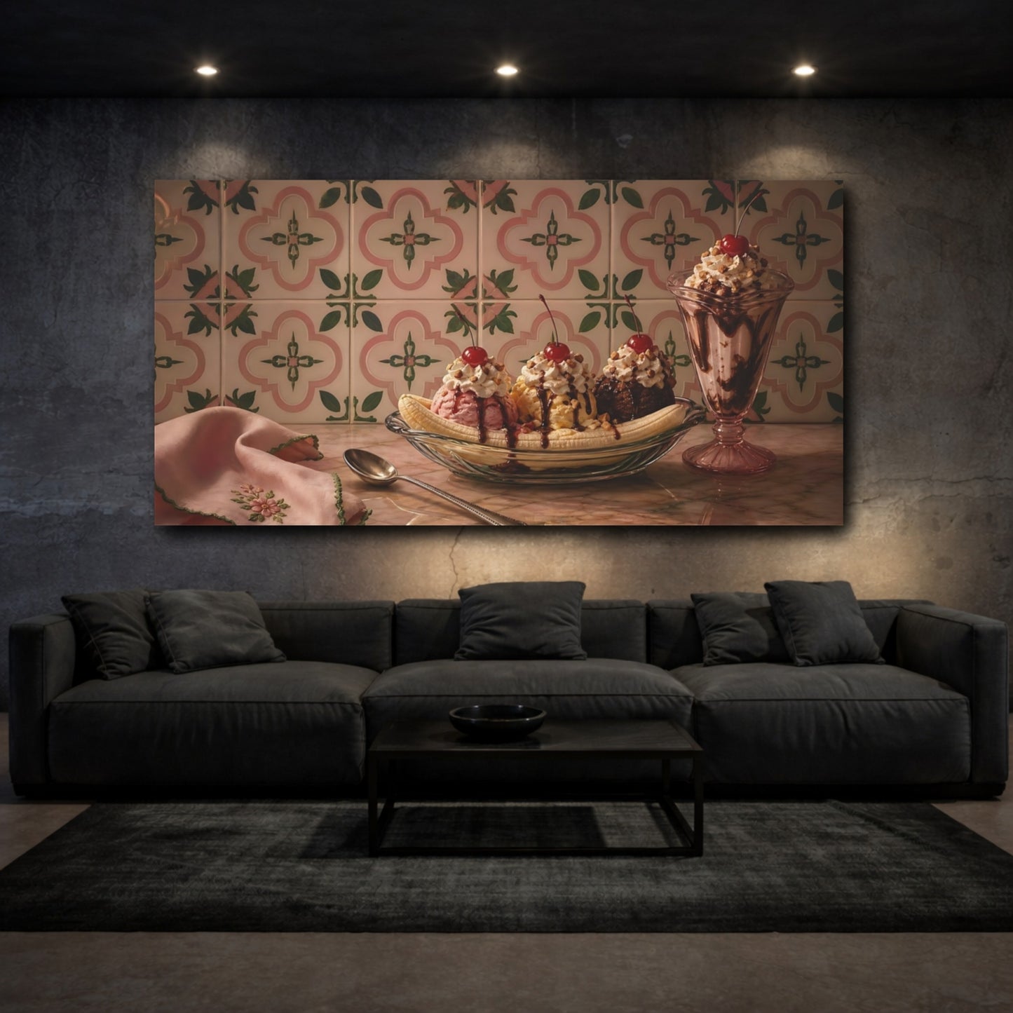Mockup 3. Vintage Banana Split Vintage Dessert shown as canvas print