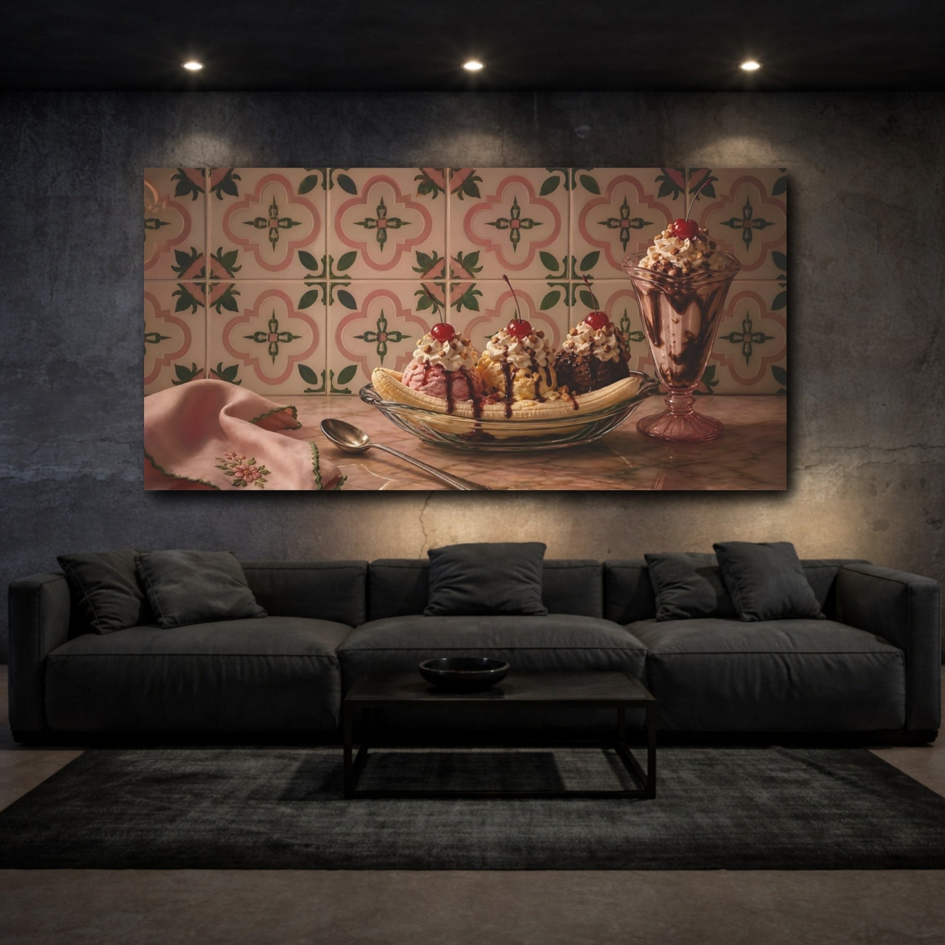 Mockup 3. Vintage Banana Split Vintage Dessert shown as canvas print