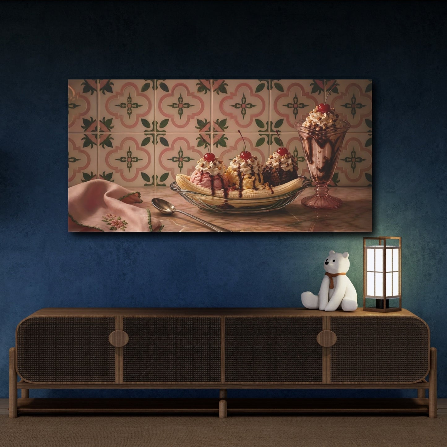 Mockup 4. Vintage Banana Split Vintage Dessert shown as canvas print