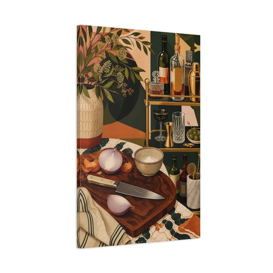 Main Mockup. Vintage Bar Scene Vintage Bar Green shown as stretched canvas wall art