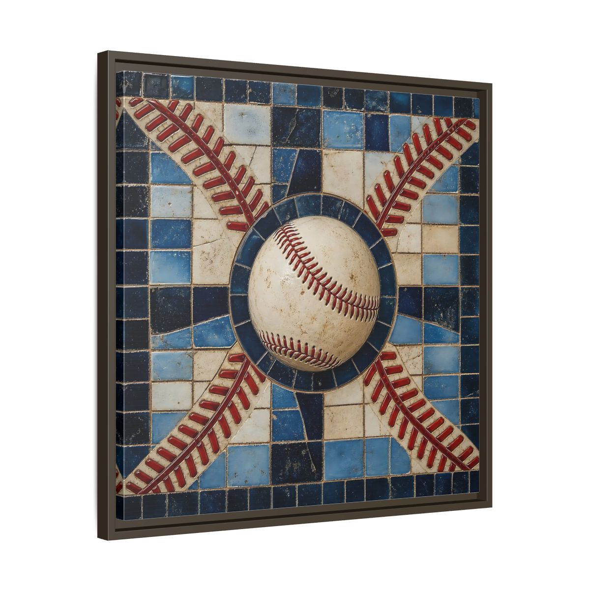 Side Mockup 27. Vintage Baseball Mosaic shown as framed canvas print