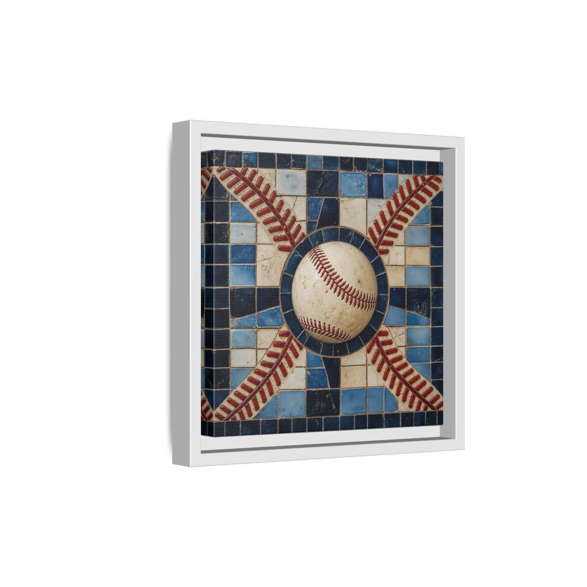 Side Mockup 19. Vintage Baseball Mosaic shown as framed canvas print