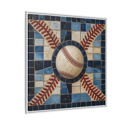 Side Mockup 4. Vintage Baseball Mosaic shown as framed canvas print