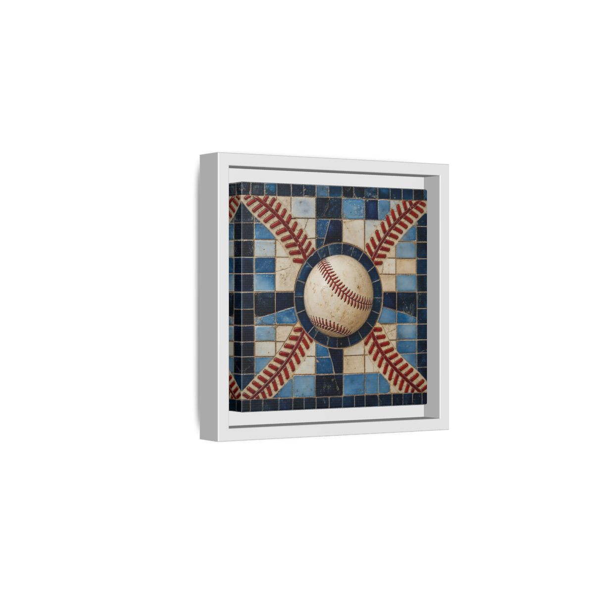 Side Mockup 1. Vintage Baseball Mosaic shown as framed canvas print