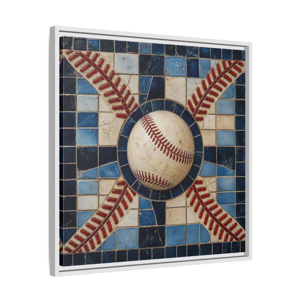 Side Mockup 26. Vintage Baseball Mosaic shown as framed canvas print