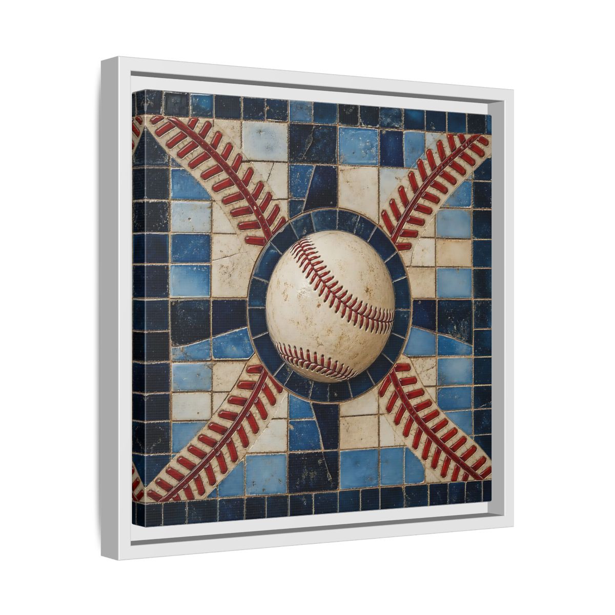 Side Mockup 28. Vintage Baseball Mosaic shown as framed canvas print