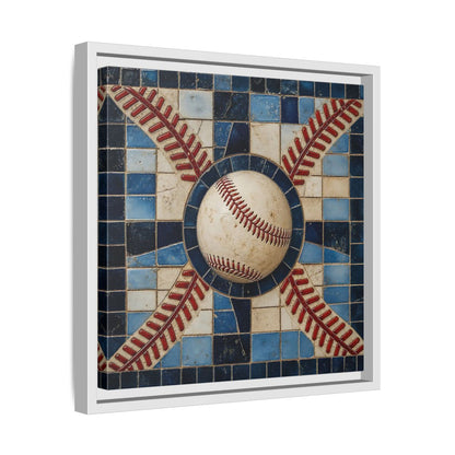 Side Mockup 28. Vintage Baseball Mosaic shown as framed canvas print