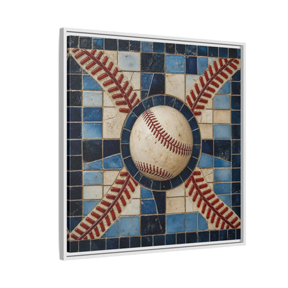 Side Mockup 7. Vintage Baseball Mosaic shown as framed canvas print