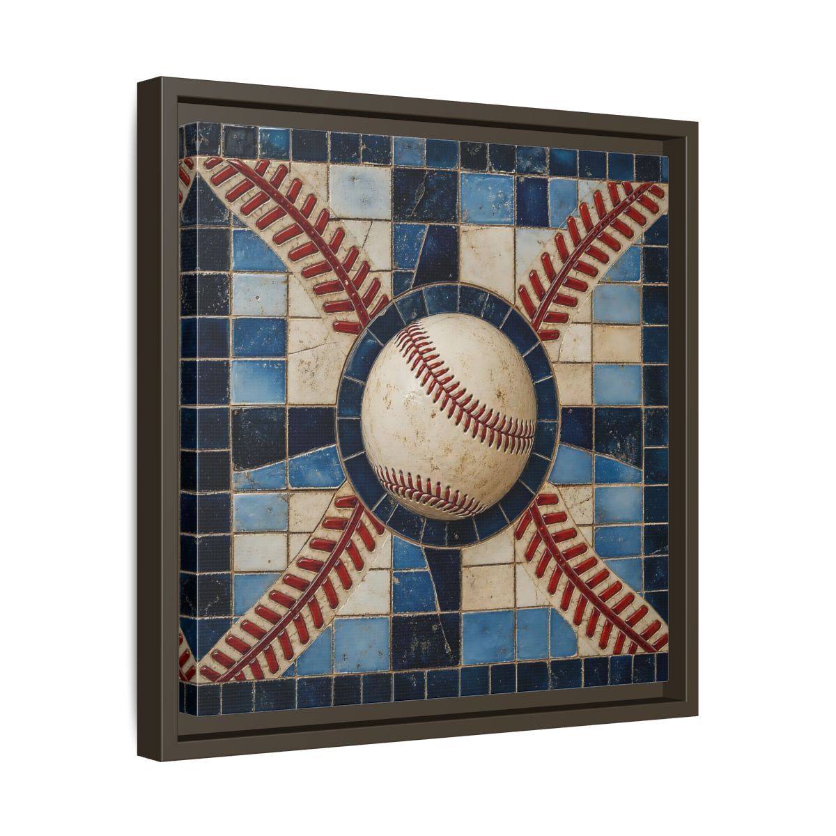 Side Mockup 29. Vintage Baseball Mosaic shown as framed canvas print