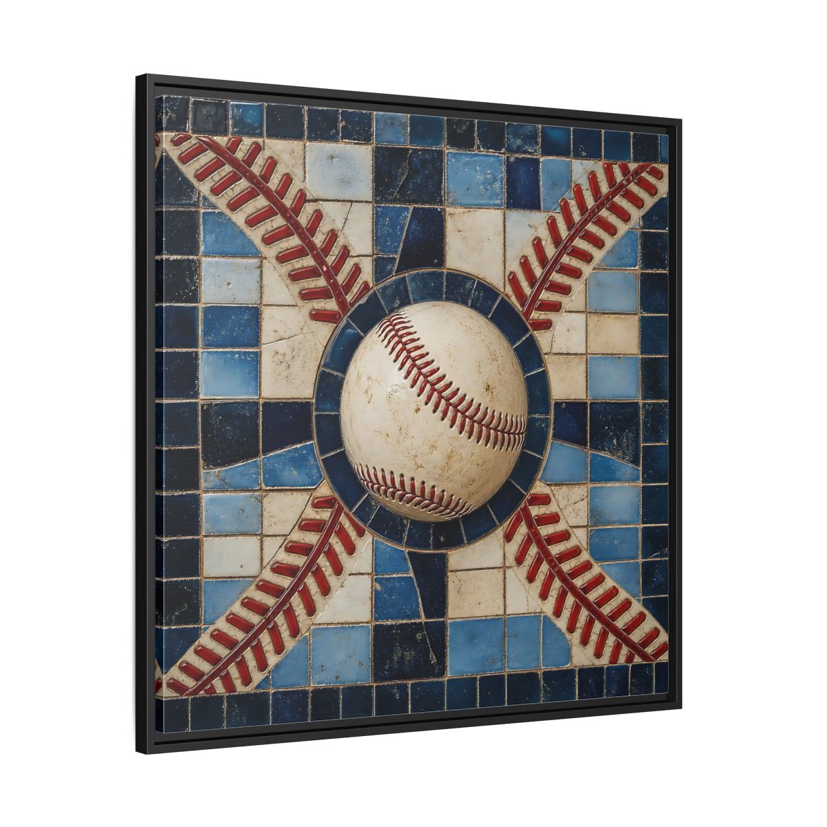 Side Mockup 30. Vintage Baseball Mosaic shown as framed canvas print