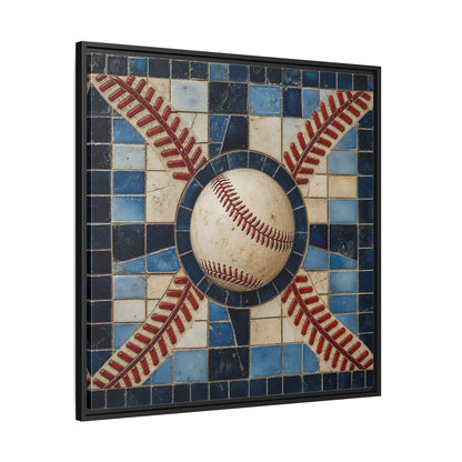 Side Mockup 30. Vintage Baseball Mosaic shown as framed canvas print