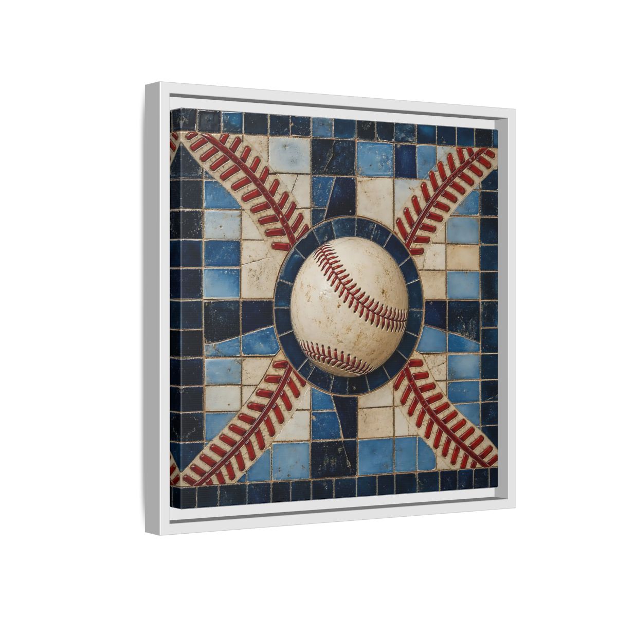 Side Mockup 13. Vintage Baseball Mosaic shown as framed canvas print