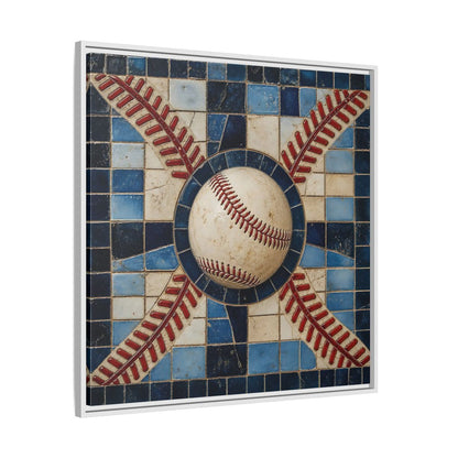 Side Mockup 25. Vintage Baseball Mosaic shown as framed canvas print