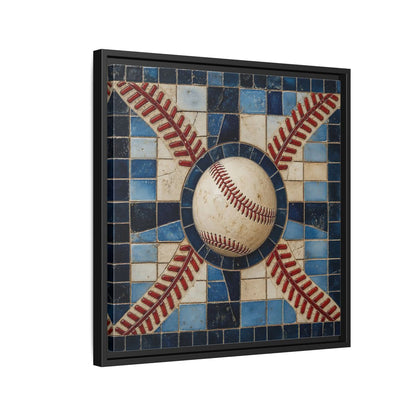 Side Mockup 12. Vintage Baseball Mosaic shown as framed canvas print