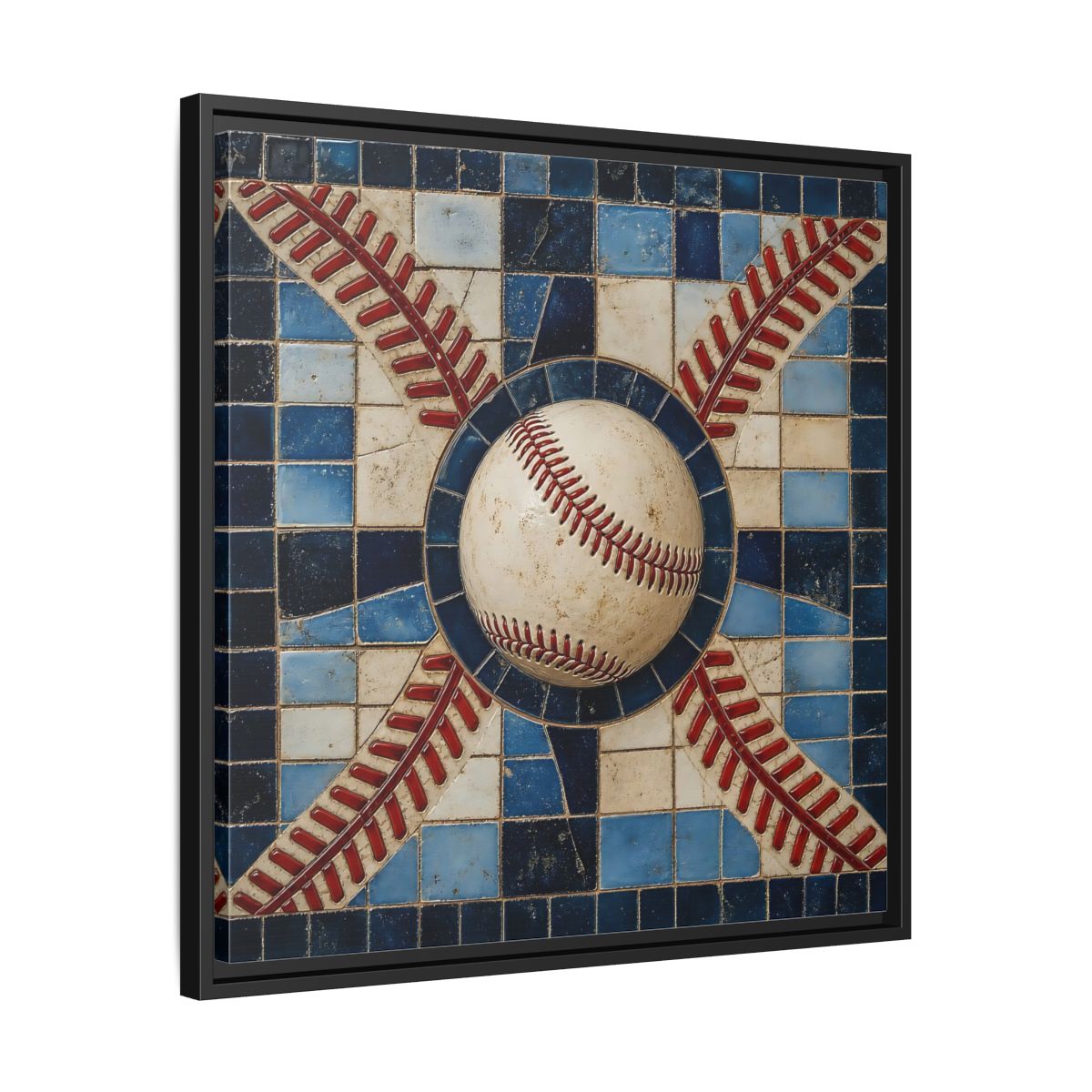 Side Mockup 31. Vintage Baseball Mosaic shown as framed canvas print